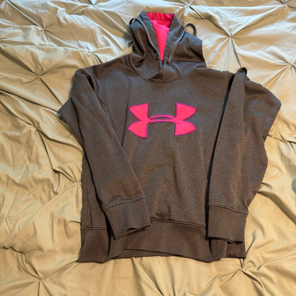 Under Armour Grey Hoodie with Bright Pink Logo